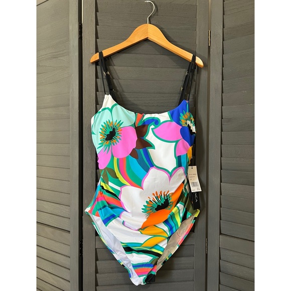 La Blanca Floral Multicolor Tummy Control One Piece Swimsuit Size 10 - Picture 3 of 9